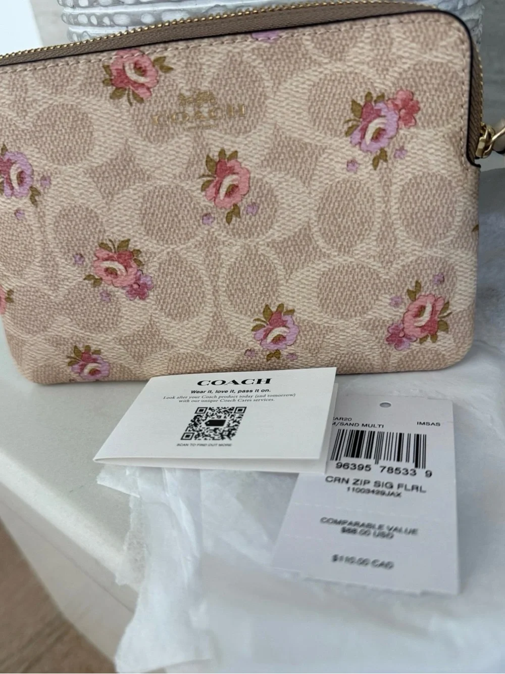 Coach Corner Zip Wristlet In Signature Canvas With Floral Print